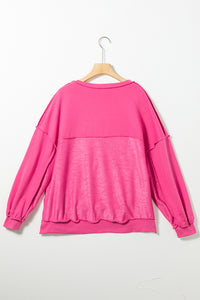 Hot Pink Slouchy Drop Shoulder Henley Sweatshirt