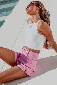 Pink Cuffed Hem High Waisted Shorts