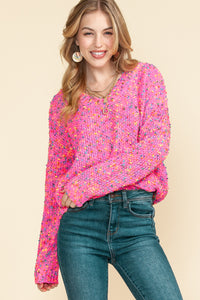 Hot Pink Mixed Color Chunky Knit Sweater