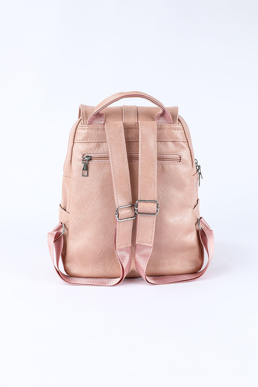 Pink Casual Multifunctional Flap Faux Leather Backpack