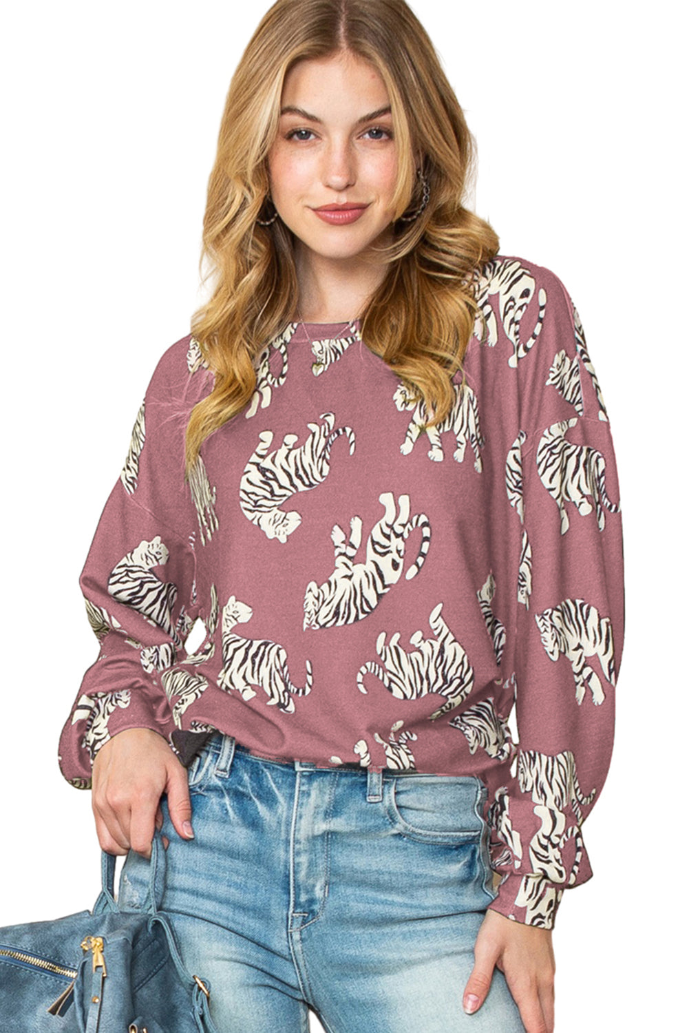 Animal Print Drop Sleeve Pullover Sweatshirt