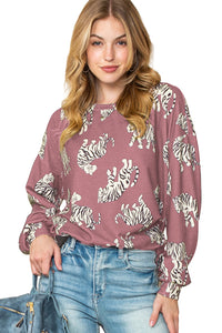 Animal Print Drop Sleeve Pullover Sweatshirt