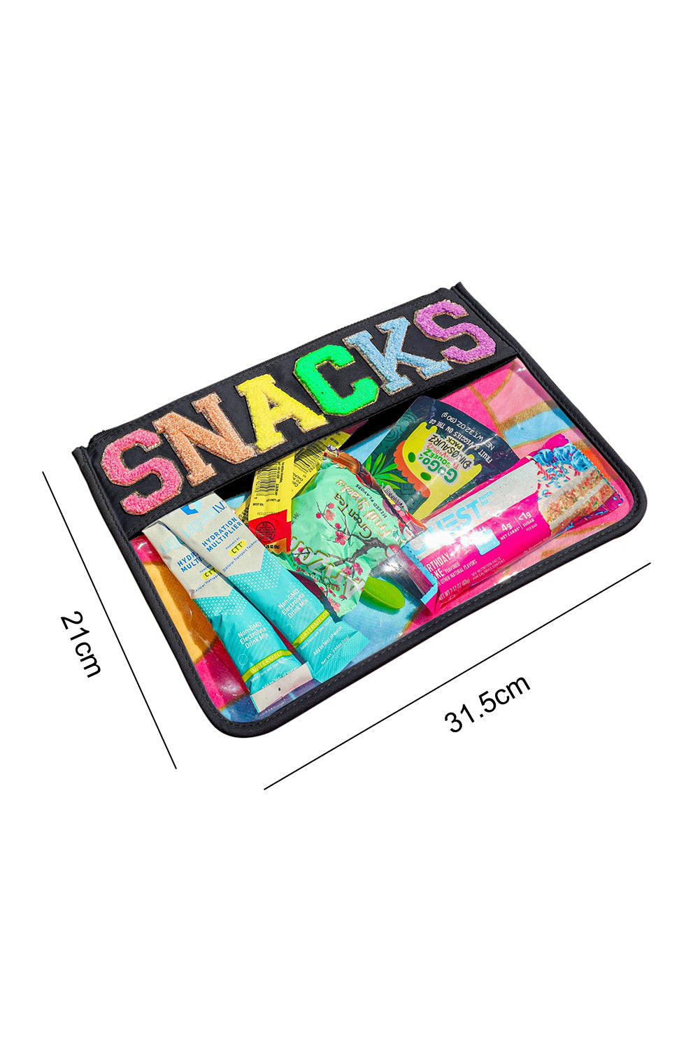 Pink SNACKS Chenille Letters Zipped Clear Pouch
