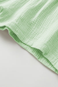 Green Crinkled Texture V Neck Ruffled Sleeve Tops & Shorts Set