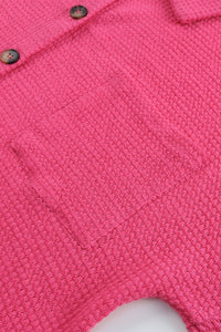 Hot Pink Pocket Buttons Front Waffle Knit Shacket