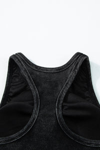 Black Ribbed Mineral Wash Racerback Cropped Tank Top