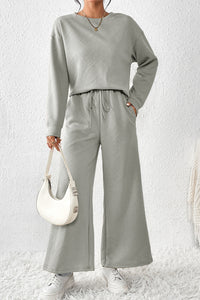 Apricot Textured Loose Slouchy Long Sleeve Top and Pants Set