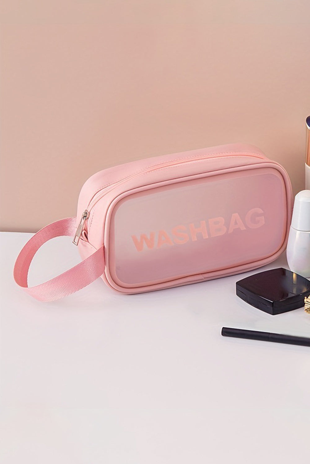 Pink WASHBAG Print Clear Frosted Waterproof Bag Set