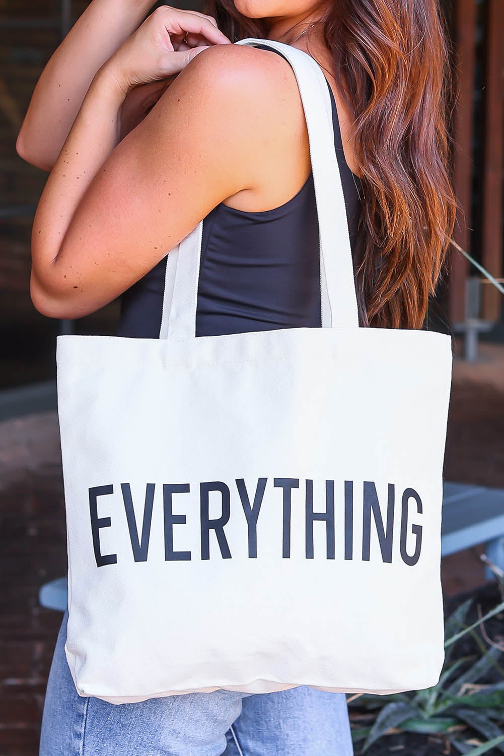 White 42*37cm EVERYTHING Letter Print Large Tote Bag