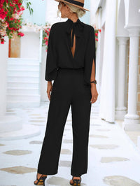 Solid Mock Neck Split Sleeve Jumpsuit