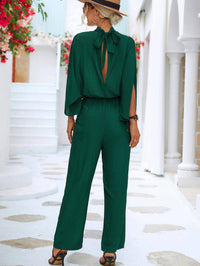 Solid Mock Neck Split Sleeve Jumpsuit
