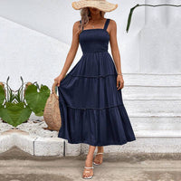 Solid Smocked Sleeveless Tiered Tank Dress