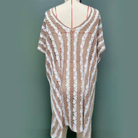 Sexy Striped V-neck Openwork Side Slit Cover Up
