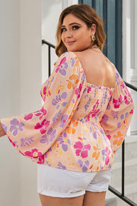 Plus Size Floral Puff Sleeve Smocked Peplum Top