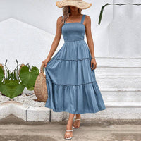 Solid Smocked Sleeveless Tiered Tank Dress