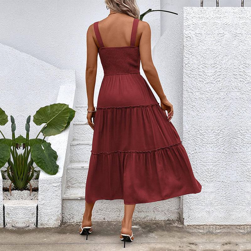 Solid Smocked Sleeveless Tiered Tank Dress