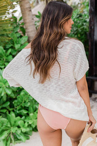 V Neck Knitted Short Sleeve Cover Up With Pocket