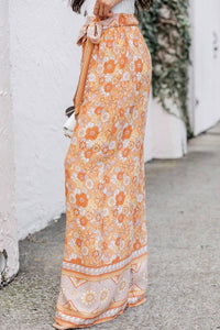 Tie Waist Boho Floral Wide Leg Pants