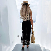 Openwork Sleeveless Halter Top & Split Dress Cover Up Set