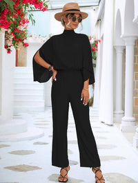 Solid Mock Neck Split Sleeve Jumpsuit