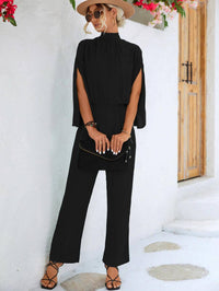 Solid Mock Neck Split Sleeve Jumpsuit