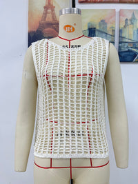Round Neck Crochet Sleeveless Cover Up Top