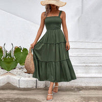 Solid Smocked Sleeveless Tiered Tank Dress