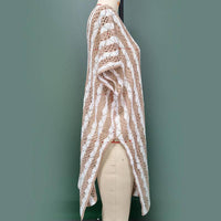 Sexy Striped V-neck Openwork Side Slit Cover Up