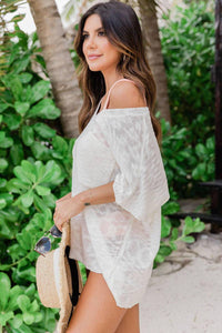 V Neck Knitted Short Sleeve Cover Up With Pocket