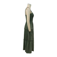 Solid Smocked Sleeveless Tiered Tank Dress