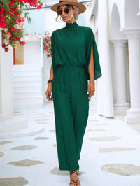 Solid Mock Neck Split Sleeve Jumpsuit