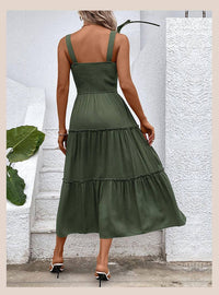 Solid Smocked Sleeveless Tiered Tank Dress