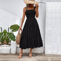 Solid Smocked Sleeveless Tiered Tank Dress