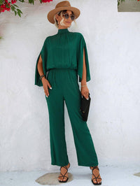 Solid Mock Neck Split Sleeve Jumpsuit