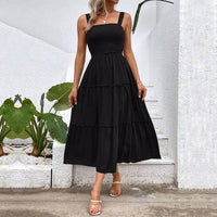 Solid Smocked Sleeveless Tiered Tank Dress