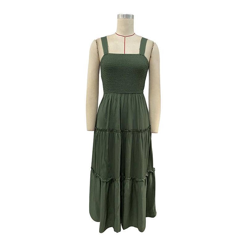 Solid Smocked Sleeveless Tiered Tank Dress