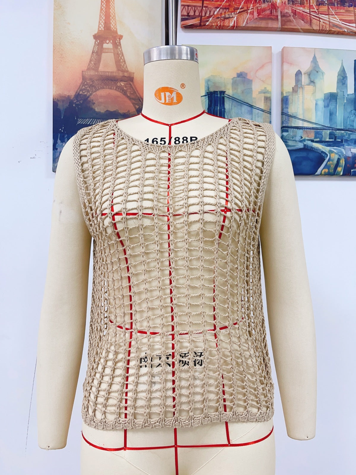 Round Neck Crochet Sleeveless Cover Up Top
