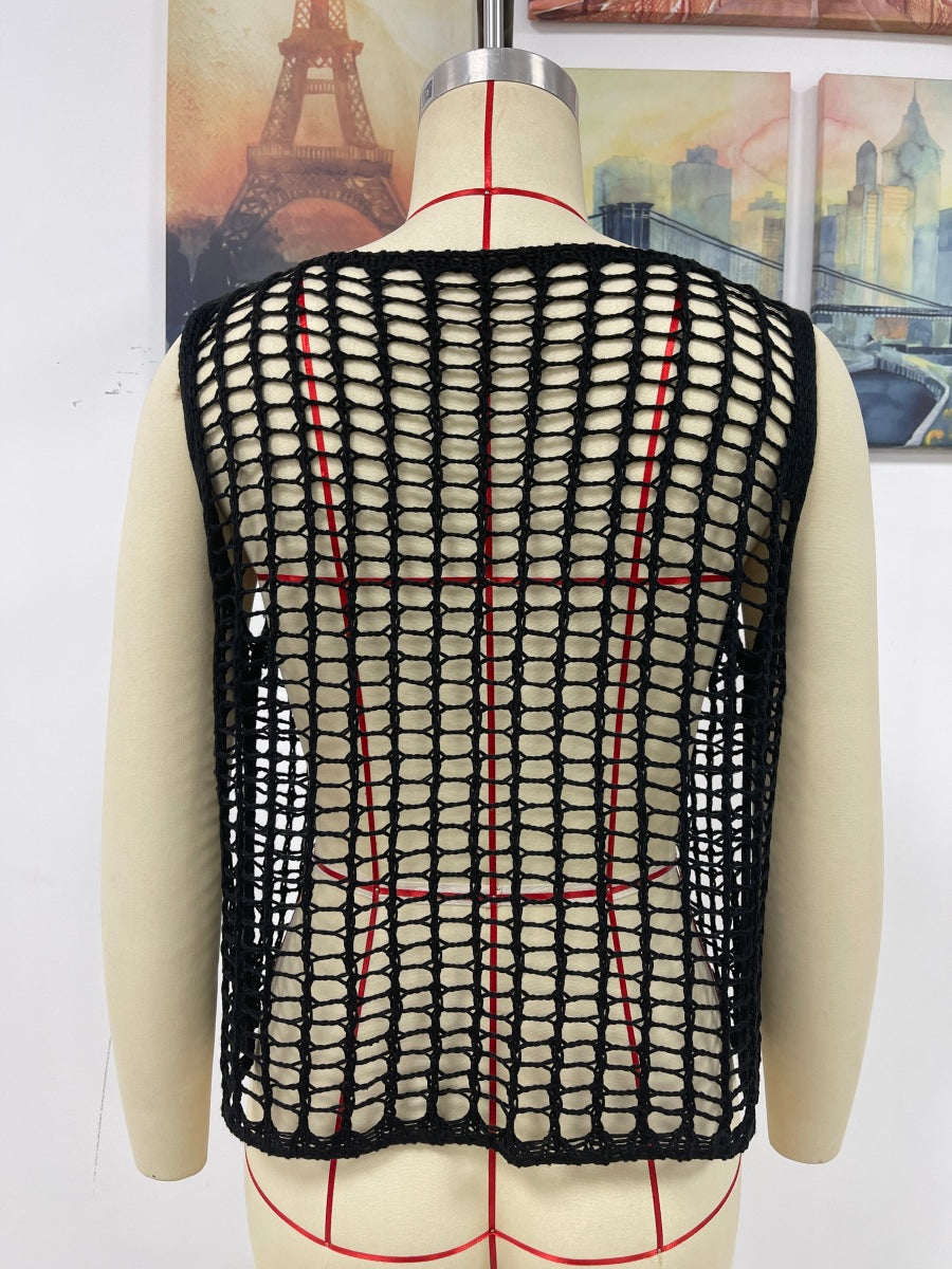 Round Neck Crochet Sleeveless Cover Up Top