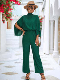 Solid Mock Neck Split Sleeve Jumpsuit