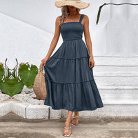 Solid Smocked Sleeveless Tiered Tank Dress