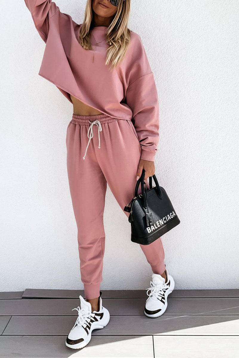 Solid Sport Boxy Fit Pullover & Pants Outfit