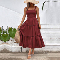 Solid Smocked Sleeveless Tiered Tank Dress