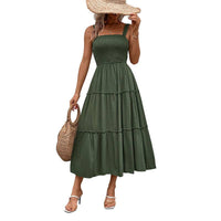 Solid Smocked Sleeveless Tiered Tank Dress
