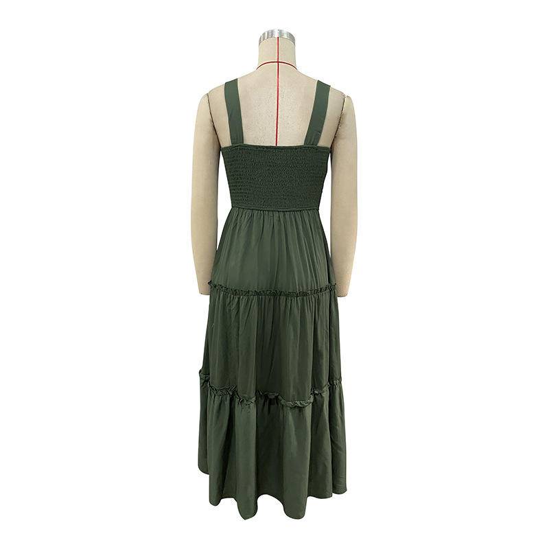 Solid Smocked Sleeveless Tiered Tank Dress