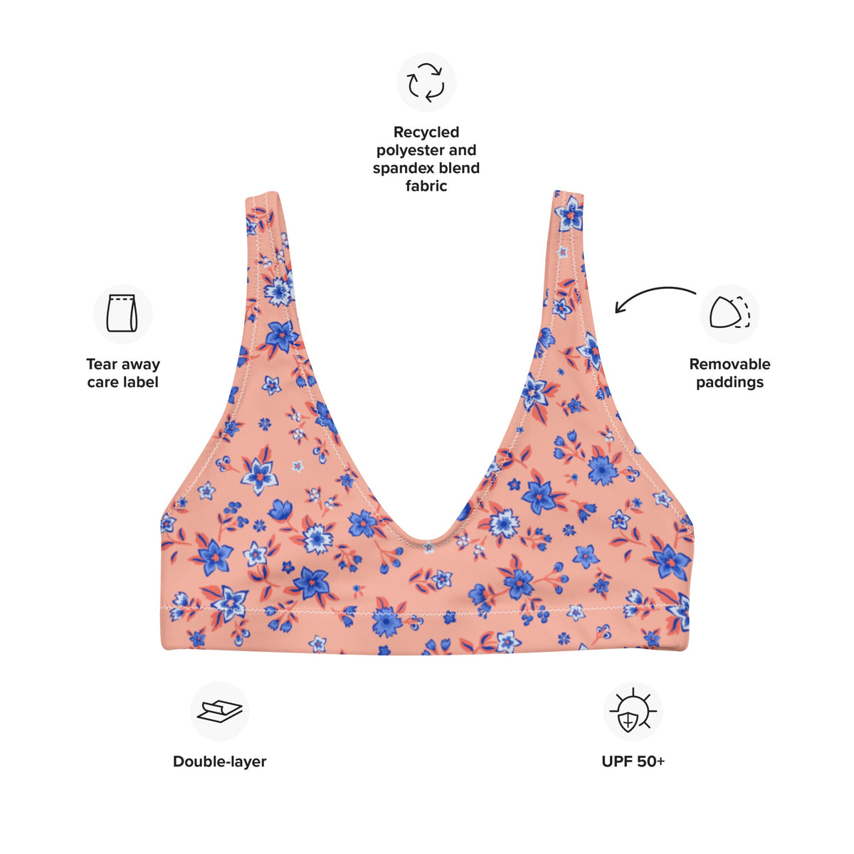 BELLA ECO PADDED BIKINI TOP | APRICOT GARDEN - PINKCOLADA