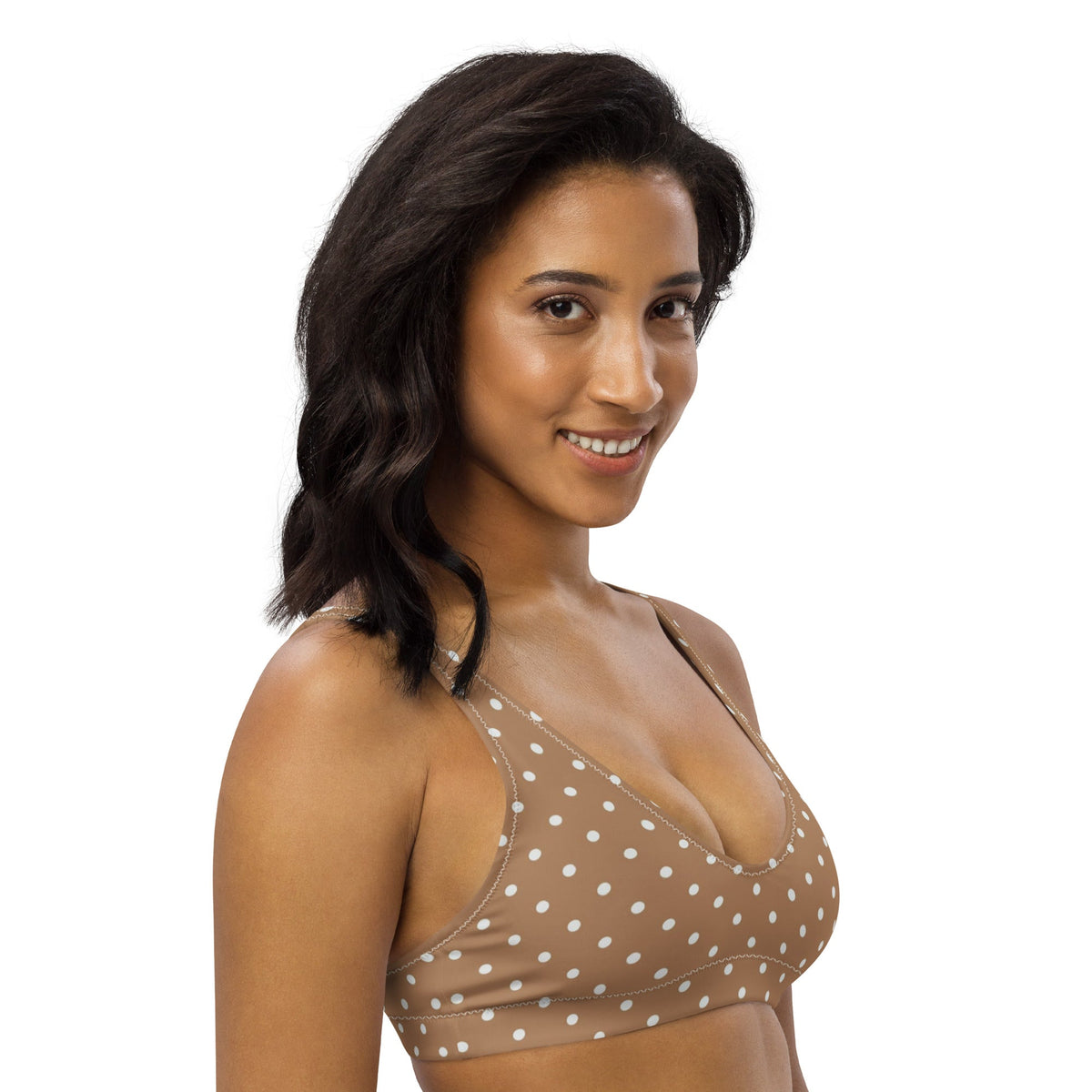 BELLA ECO PADDED BIKINI TOP | BROWN POLKA DOTS - PINKCOLADA