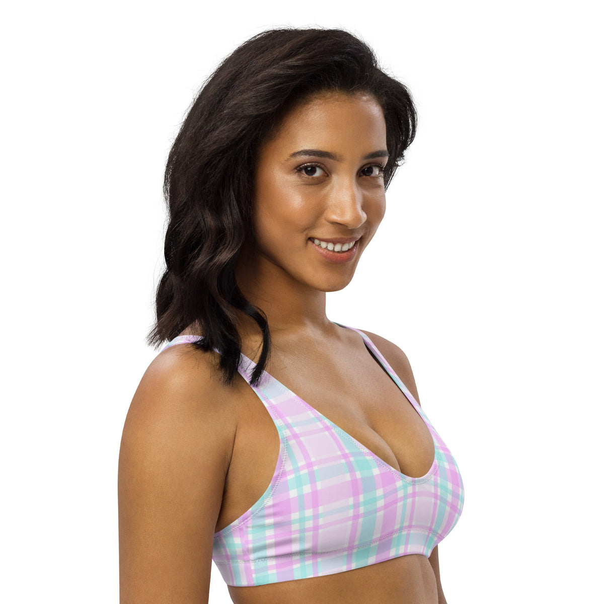 BELLA ECO PADDED BIKINI TOP | PINK PLAIDS - PINKCOLADA