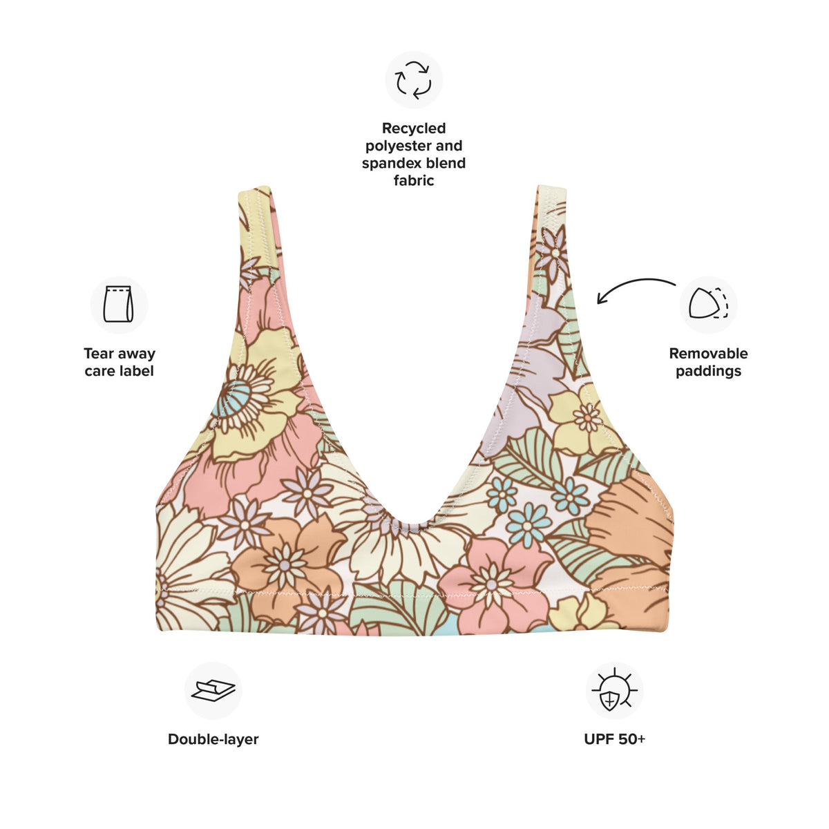 BELLA ECO PADDED BIKINI TOP | SUNSET GARDEN - PINKCOLADA