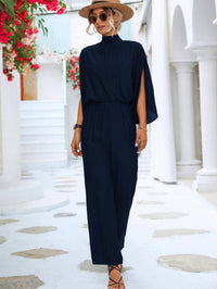 Solid Mock Neck Split Sleeve Jumpsuit