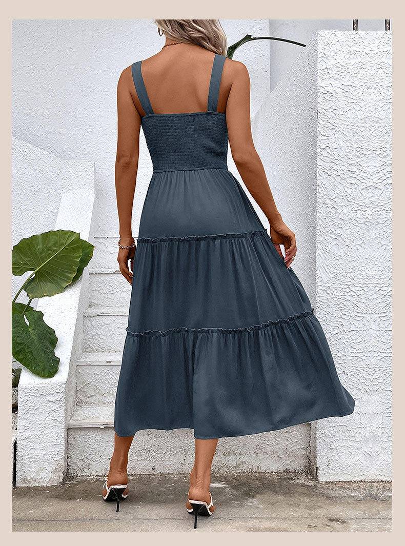 Solid Smocked Sleeveless Tiered Tank Dress